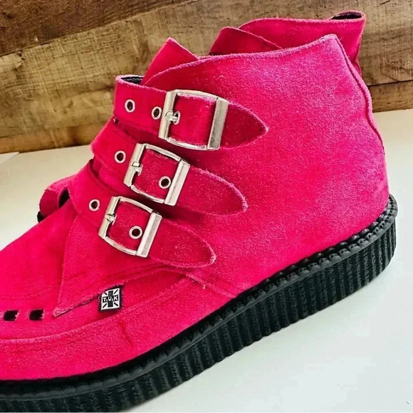 T.U.K Creeper A8507 Lipstick Pink Wildleder 3 Buckle Pointed Boot - Picture 8 of 11